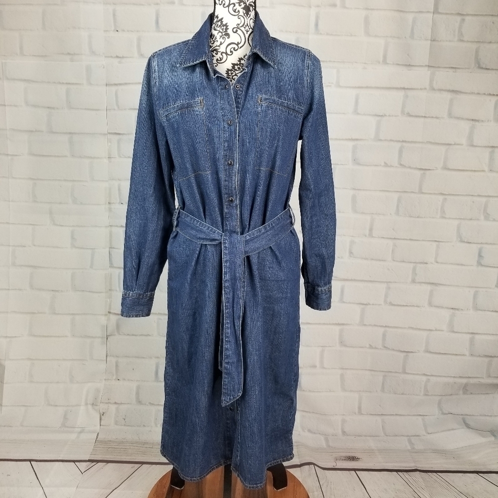 Eva Mendes sz s snap front blue jean dress